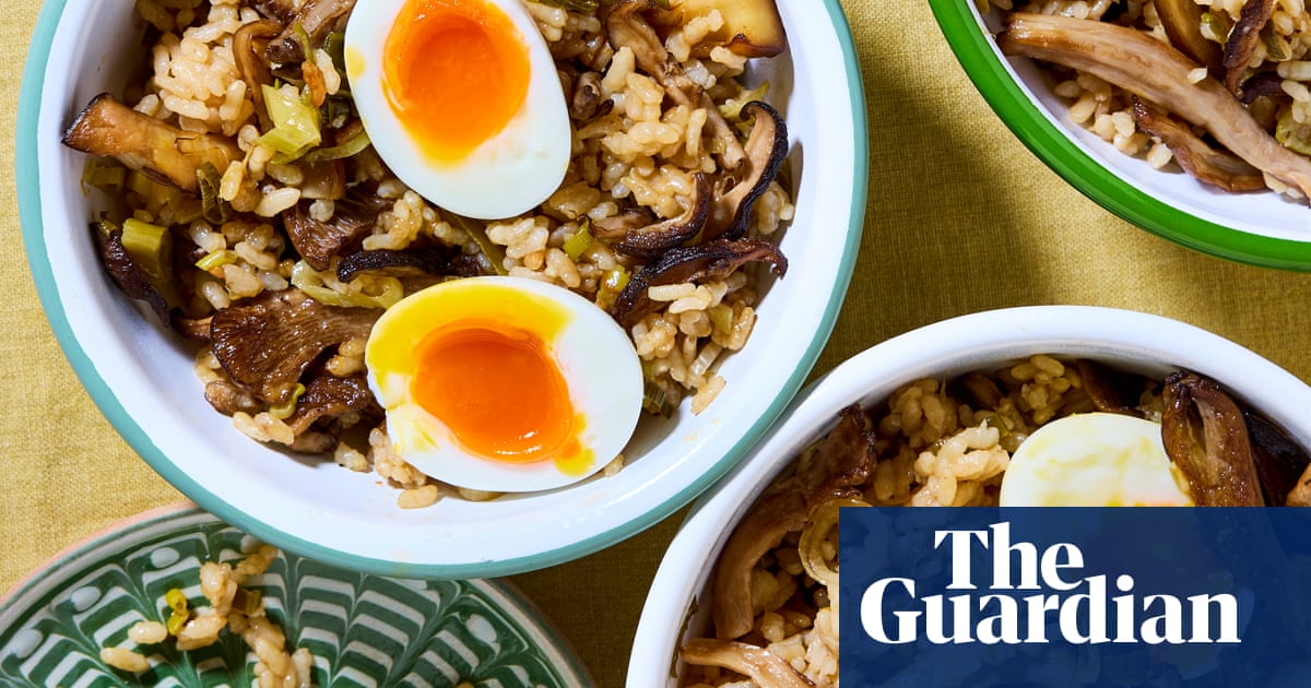 Meera Sodha's mushroom claypot rice in bowls on a table